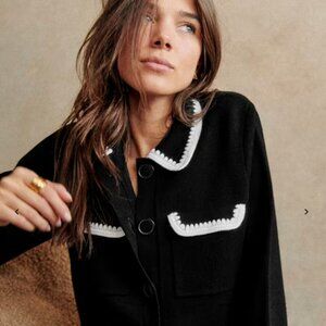 NWT Sezaen Betty Cardigan Black & Ecru Crochet Size Medium